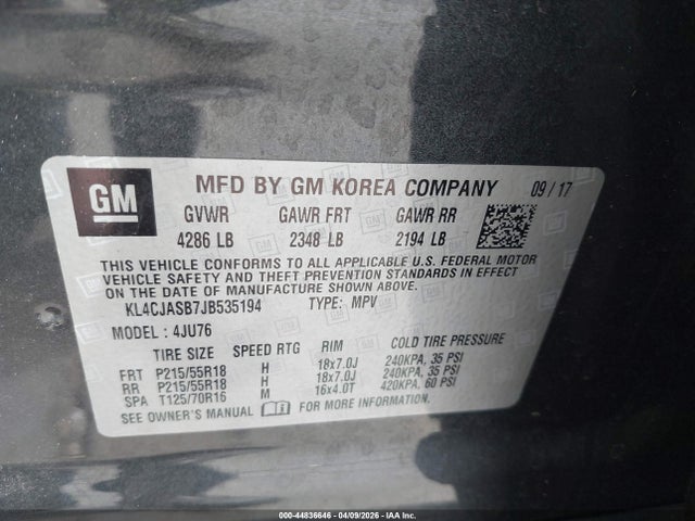 Aukcja sprzedaży 2018 Buick Encore Preferred, vin: KL4CJASB7JB535194, numer aukcji: 44836646