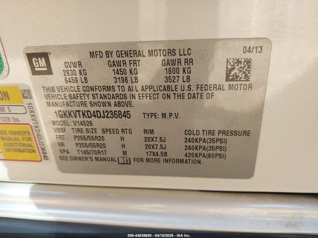 Aukcja sprzedaży 2013 Gmc Acadia Denali, vin: 1GKKVTKD4DJ236845, numer aukcji: 44836650