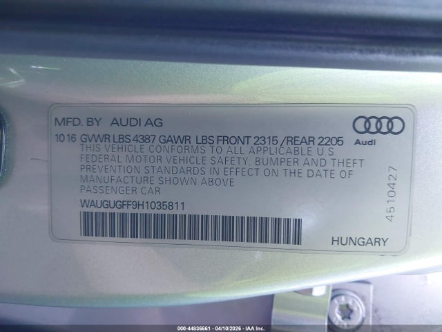 Продажа на аукционе авто 2017 Audi A3 2.0t Premium, vin: WAUGUGFF9H1035811, номер лота: 44836661