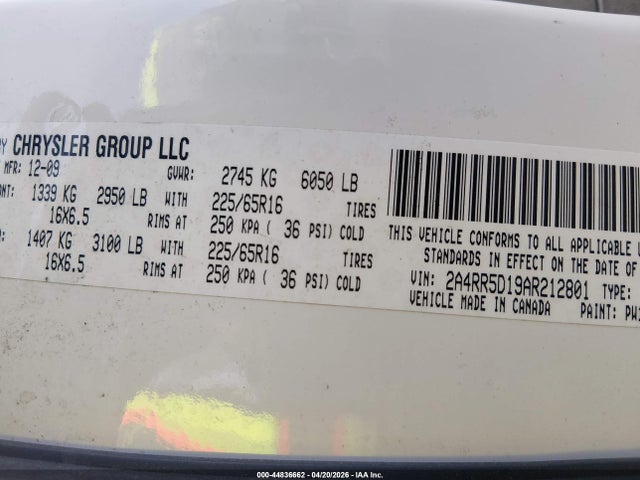 Продажа на аукционе авто 2010 Chrysler Town & Country Touring, vin: 2A4RR5D19AR212801, номер лота: 44836662