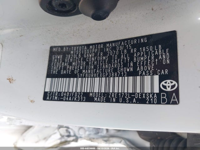5YFBURHEXGP388713 Toyota Corolla S Plus