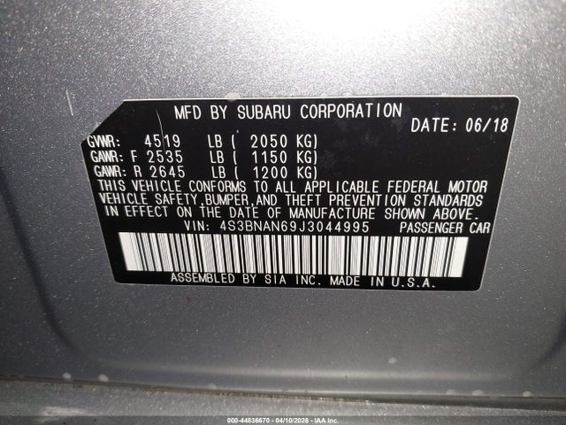 4S3BNAN69J3044995 Subaru Legacy 2.5i Limited