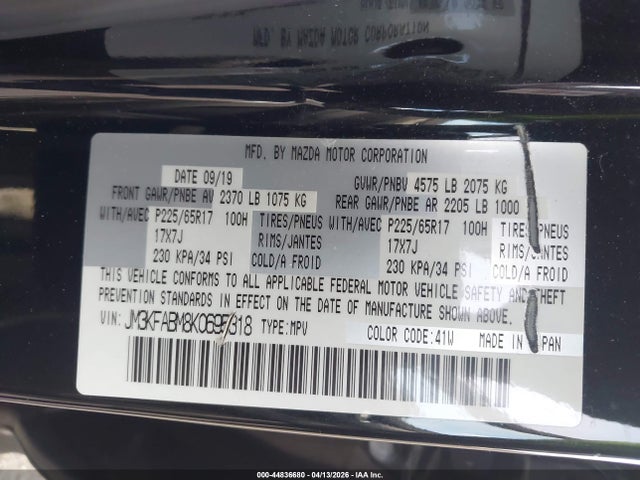 Aukcja sprzedaży 2019 Mazda Cx-5 Sport, vin: JM3KFABM8K0695318, numer aukcji: 44836680