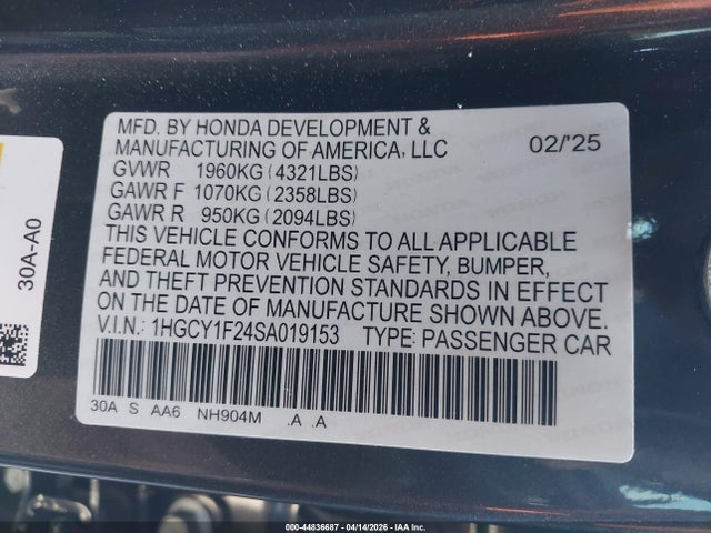 1HGCY1F24SA019153 Honda ACCORD LX