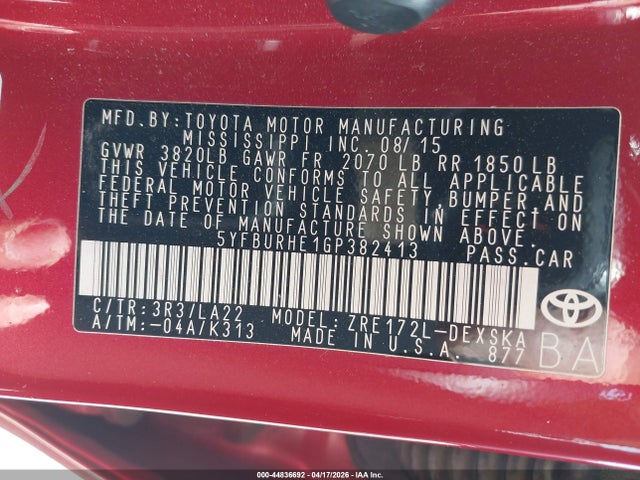 Toyota Corolla S Premium 2016 5YFBURHE1GP382413 Image 9