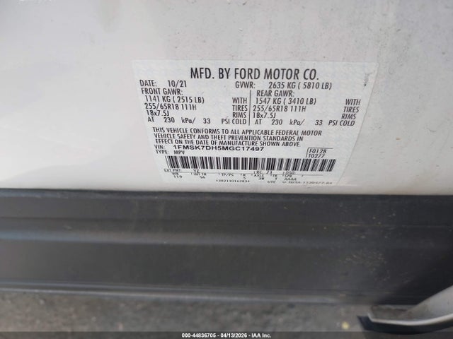 Ford EXPLORER XLT 2021 1FMSK7DH5MGC17497 Image 9