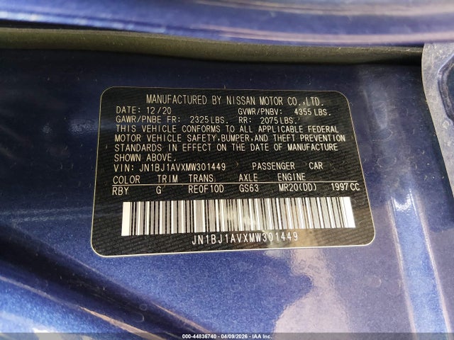 JN1BJ1AVXMW301449 Nissan Rogue Sport S Fwd Xtronic Cvt