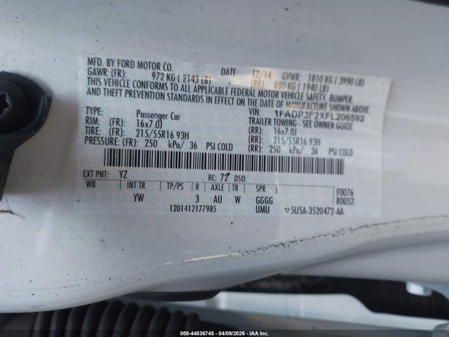 44836745 :رقم المزاد ، 1FADP3F2XFL206592 vin ، 2015 Ford Focus Se مزاد بيع