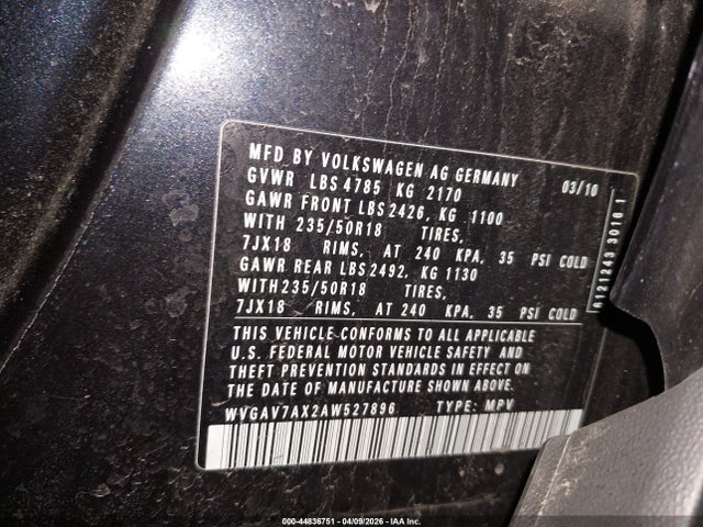 Aukcja sprzedaży 2010 Volkswagen Tiguan Sel, vin: WVGAV7AX2AW527896, numer aukcji: 44836751
