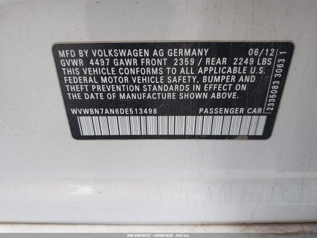 2013 VOLKSWAGEN CC WVWBN7AN6DE513498 Photo 8