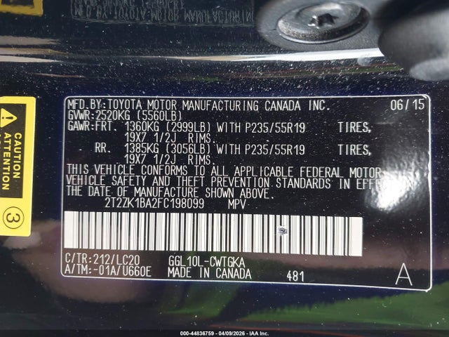 Aukcja sprzedaży 2015 Lexus Rx 350, vin: 2T2ZK1BA2FC198099, numer aukcji: 44836759
