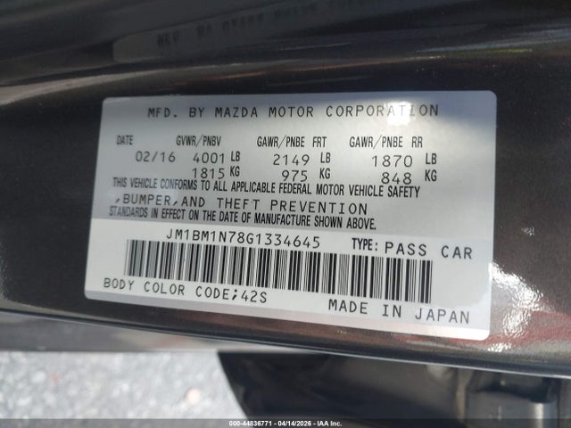 Aukcja sprzedaży 2016 Mazda Mazda3 I Grand Touring, vin: JM1BM1N78G1334645, numer aukcji: 44836771