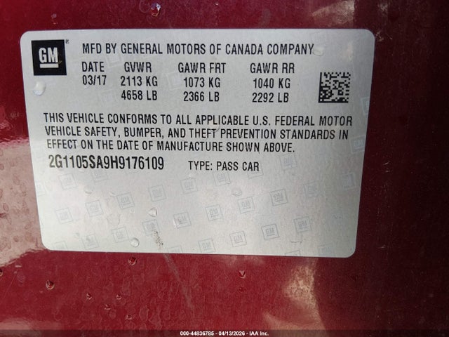 Chevrolet IMPALA 1LT 2017 2G1105SA9H9176109 Image 9