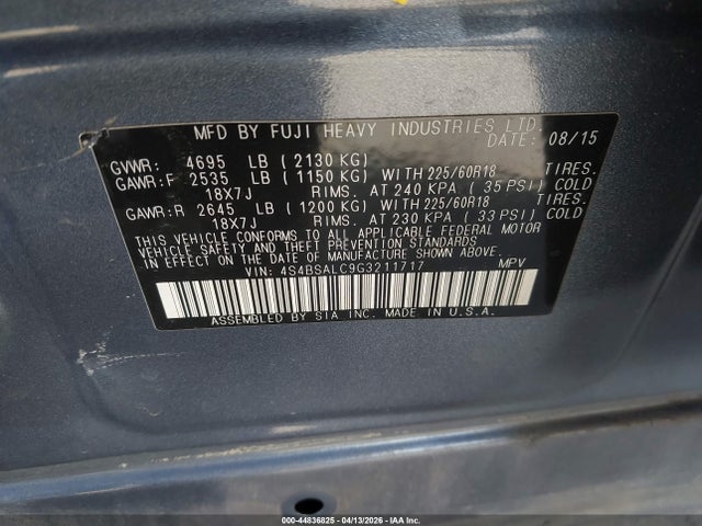 4S4BSALC9G3211717 Subaru Outback 2.5i Limited