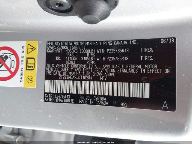 44836827 :رقم المزاد ، 2T2ZZMCA2JC110284 vin ، 2018 Lexus Rx 350 مزاد بيع