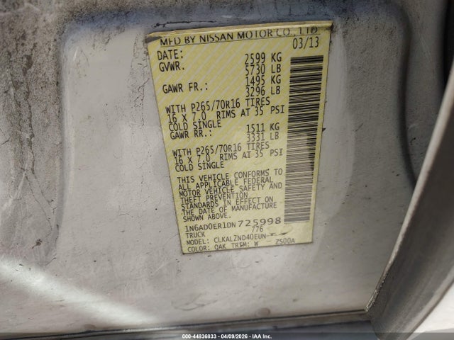 Продаж на аукціоні авто 2013 Nissan Frontier Sv, vin: 1N6AD0ER1DN725998, номер лоту: 44836833