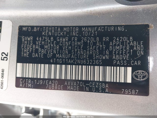 Aukcja sprzedaży 2022 Toyota Camry Se, vin: 4T1G11AK2NU632365, numer aukcji: 44836852