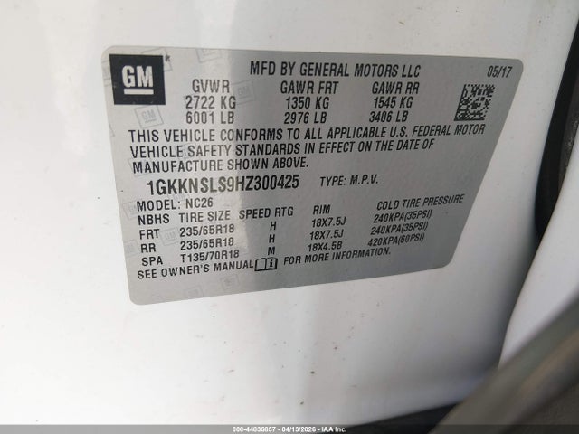 Продажа на аукционе авто 2017 Gmc Acadia Sle-2, vin: 1GKKNSLS9HZ300425, номер лота: 44836857