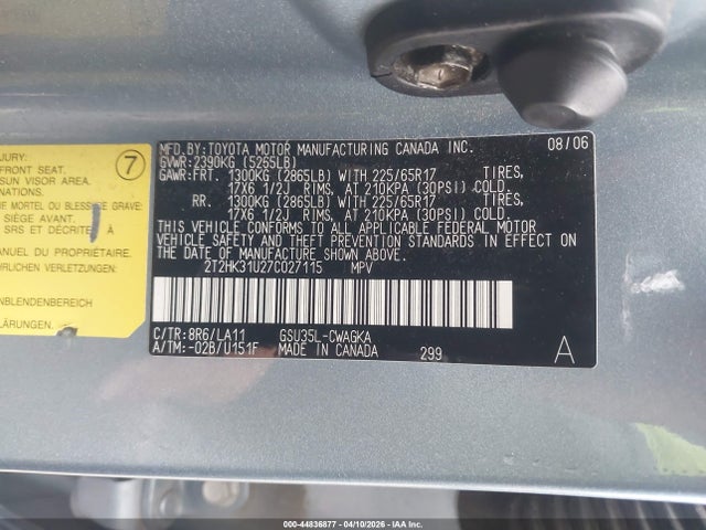 Aukcja sprzedaży 2007 Lexus Rx 350, vin: 2T2HK31U27C027115, numer aukcji: 44836877