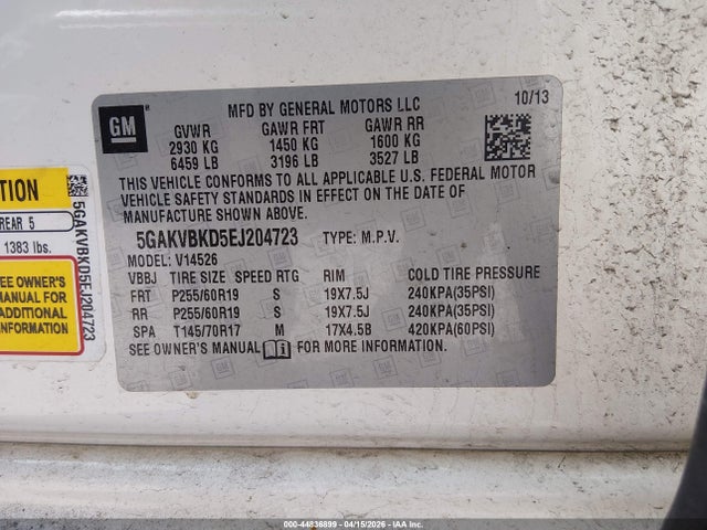 44836899 :رقم المزاد ، 5GAKVBKD5EJ204723 vin ، 2014 Buick Enclave Leather مزاد بيع
