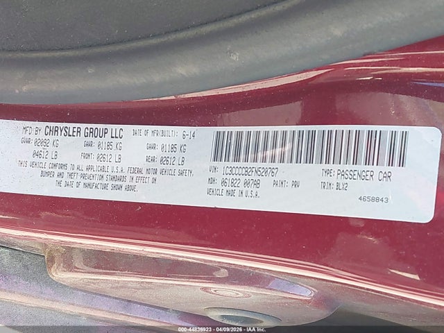 2015 Chrysler 200 C მანქანა იყიდება აუქციონზე, vin: 1C3CCCCB2FN520767, აუქციონის ნომერი: 44836923