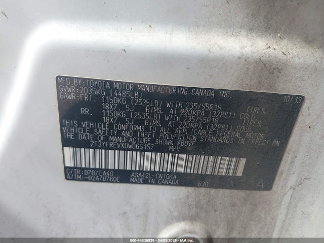44836938 :رقم المزاد ، 2T3YFREVXDW065157 vin ، 2013 Toyota Rav4 Limited مزاد بيع