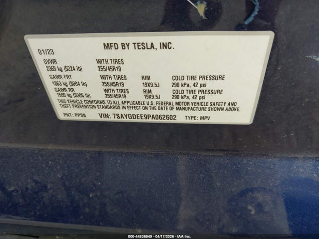 Продажа на аукционе авто 2023 Tesla Model Y Awd/long Range Dual Motor All-wheel Drive, vin: 7SAYGDEE9PA062602, номер лота: 44836949