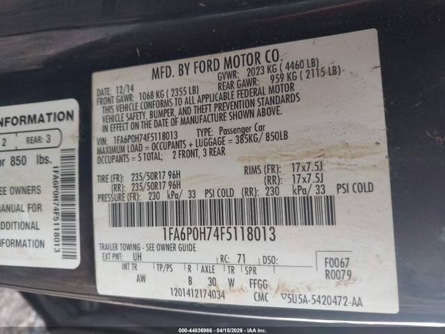Продажа на аукционе авто 2015 Ford Fusion Se, vin: 1FA6P0H74F5118013, номер лота: 44836966