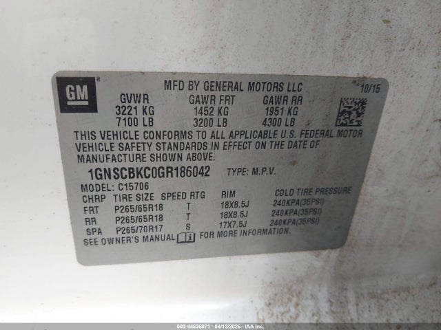 2016 CHEVROLET TAHOE 1GNSCBKC0GR186042 Photo 8