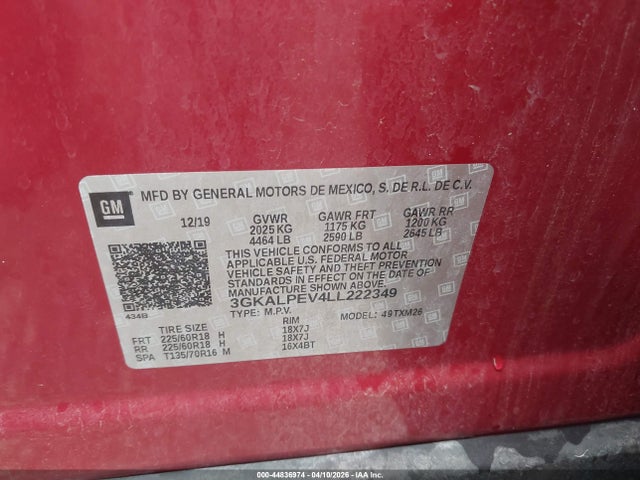 Aukcja sprzedaży 2020 Gmc Terrain Fwd Slt, vin: 3GKALPEV4LL222349, numer aukcji: 44836974