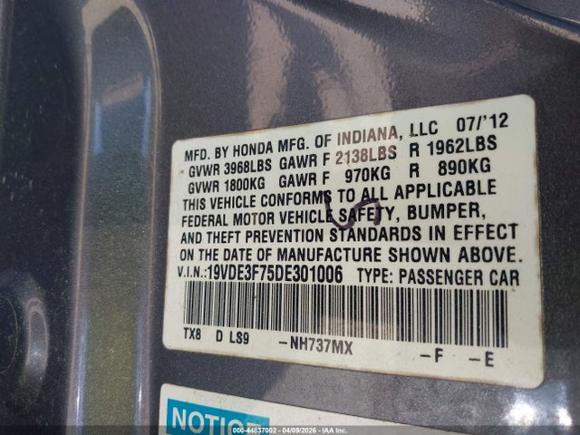Aukcja sprzedaży 2013 Acura Ilx Hybrid 1.5l, vin: 19VDE3F75DE301006, numer aukcji: 44837002