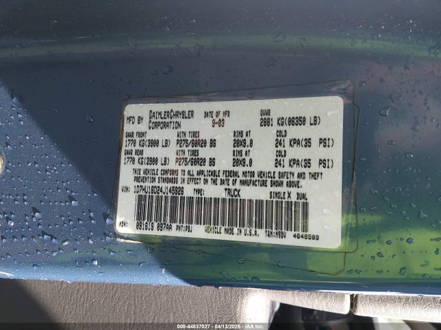 2004 Dodge Ram 1500 Slt/laramie მანქანა იყიდება აუქციონზე, vin: 1D7HU16D24J145926, აუქციონის ნომერი: 44837027