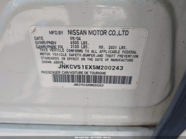 Aukcja sprzedaży 2005 Infiniti G35, vin: JNKCV51EX5M200243, numer aukcji: 44837056