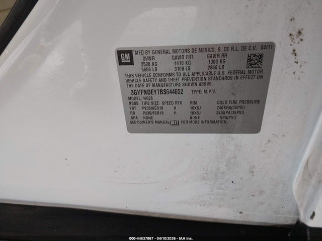 44837067 :رقم المزاد ، 3GYFNDEY7BS644652 vin ، 2011 Cadillac Srx Luxury Collection مزاد بيع