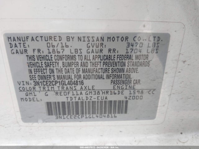 Nissan Versa Note S (sr)/s Plus/sl/sr/sv 2016 3N1CE2CP1GL404816 Image 9
