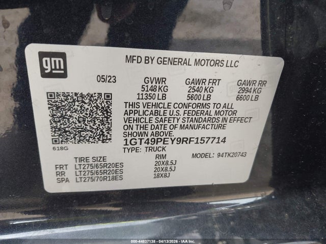 Aukcja sprzedaży 2024 Gmc Sierra 2500hd 4wd  Standard Bed At4, vin: 1GT49PEY9RF157714, numer aukcji: 44837138