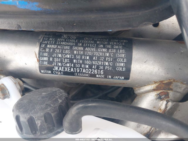 Aukcja sprzedaży 2007 Kawasaki Ex650 A, vin: JKAEXEA197A022616, numer aukcji: 44837152