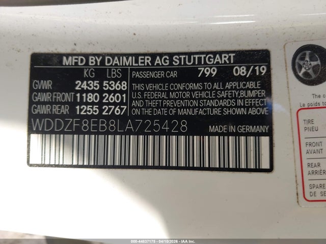 Aukcja sprzedaży 2020 Mercedes-benz E 350 4matic, vin: WDDZF8EB8LA725428, numer aukcji: 44837175