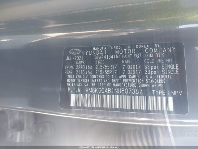 Продаж на аукціоні авто 2022 Hyundai Kona Sel, vin: KM8K6CAB1NU807387, номер лоту: 44837176
