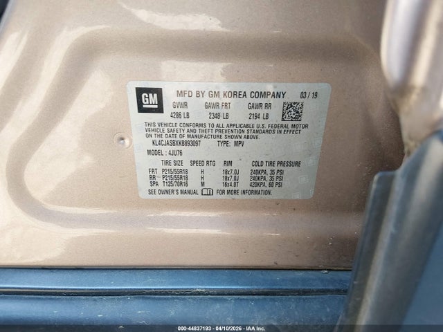 44837193 :رقم المزاد ، KL4CJASBXKB893097 vin ، 2019 Buick Encore Fwd Preferred مزاد بيع