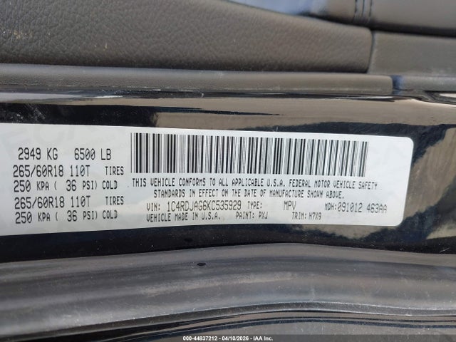 2019 Dodge Durango Sxt Awd მანქანა იყიდება აუქციონზე, vin: 1C4RDJAG6KC535929, აუქციონის ნომერი: 44837212