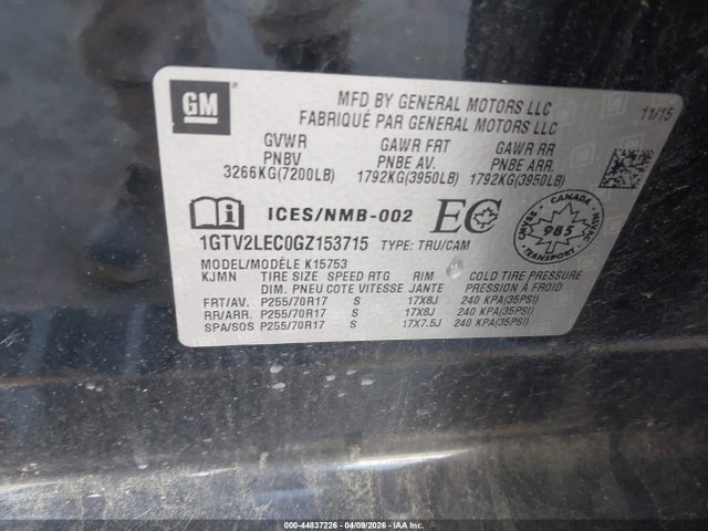 1GTV2LEC0GZ153715 GMC SIERRA 1500