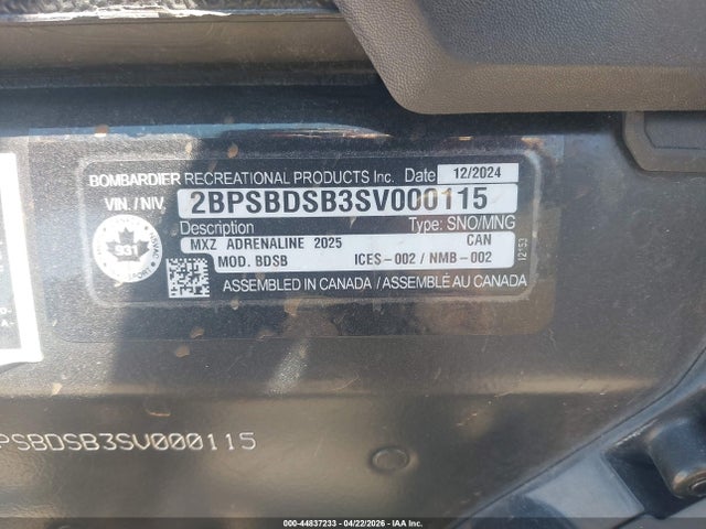 Продажа на аукционе авто 2025 Ski-doo Snowmobile, vin: 2BPSBDSB3SV000115, номер лота: 44837233
