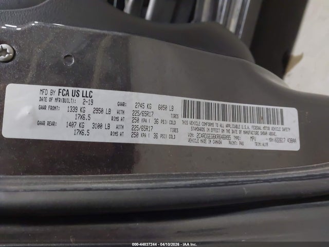 44837244 :رقم المزاد ، 2C4RDGEG6KR646095 vin ، 2019 Dodge Grand Caravan Gt مزاد بيع