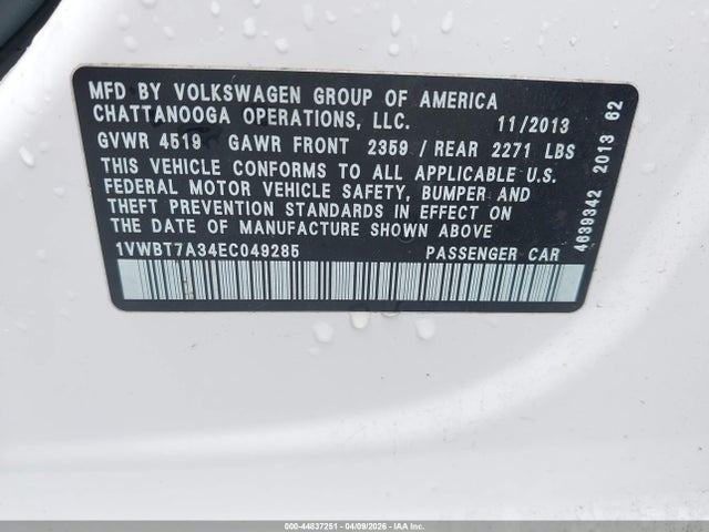 44837251 :رقم المزاد ، 1VWBT7A34EC049285 vin ، 2014 Volkswagen Passat 1.8t Se مزاد بيع