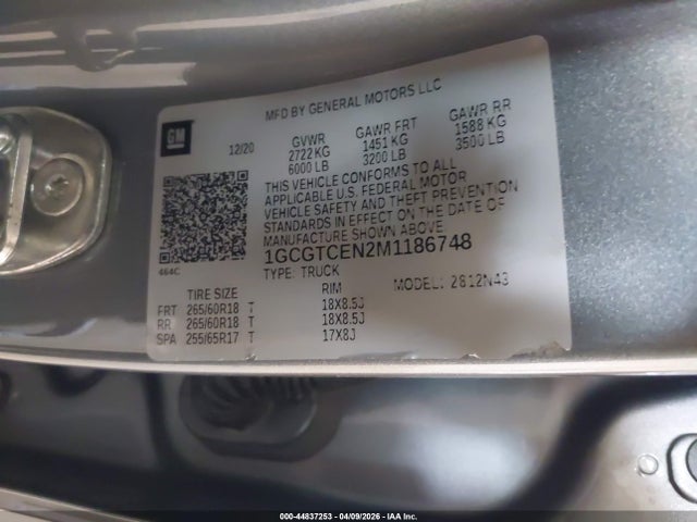Продажа на аукционе авто 2021 Chevrolet Colorado 4wd  Short Box Lt, vin: 1GCGTCEN2M1186748, номер лота: 44837253
