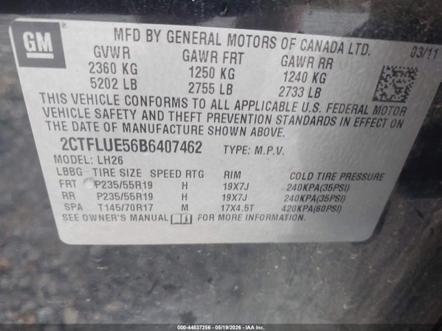 Aukcja sprzedaży 2011 Gmc Terrain Slt-1, vin: 2CTFLUE56B6407462, numer aukcji: 44837256