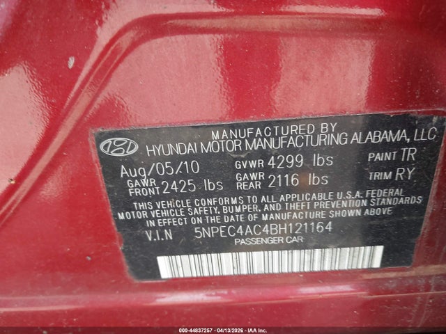 44837257 :رقم المزاد ، 5NPEC4AC4BH121164 vin ، 2011 Hyundai Sonata Se مزاد بيع