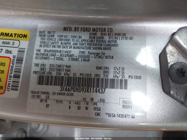 Aukcja sprzedaży 2018 Ford Fusion Se, vin: 3FA6P0HD9JR114437, numer aukcji: 44837265