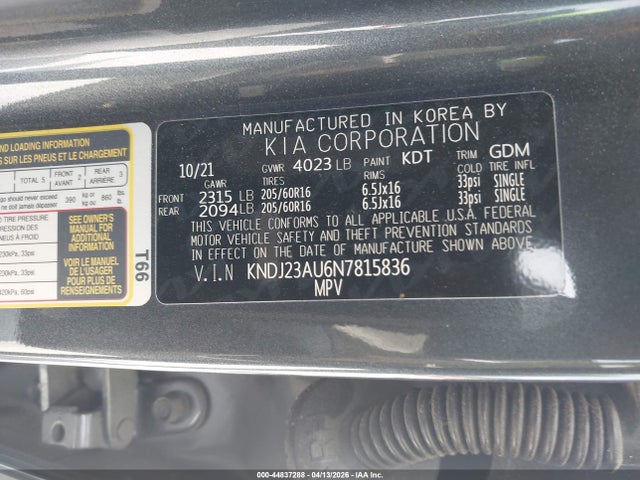 2022 Kia Soul Lx მანქანა იყიდება აუქციონზე, vin: KNDJ23AU6N7815836, აუქციონის ნომერი: 44837288